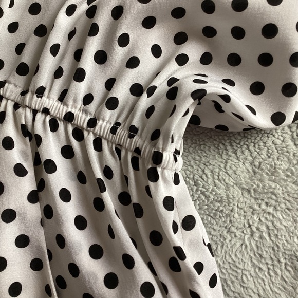 Alice + Olivia Polka Dot Elastic Waist Tab Sleeve Button Shirtdress Mod Retro M - Picture 5 of 13